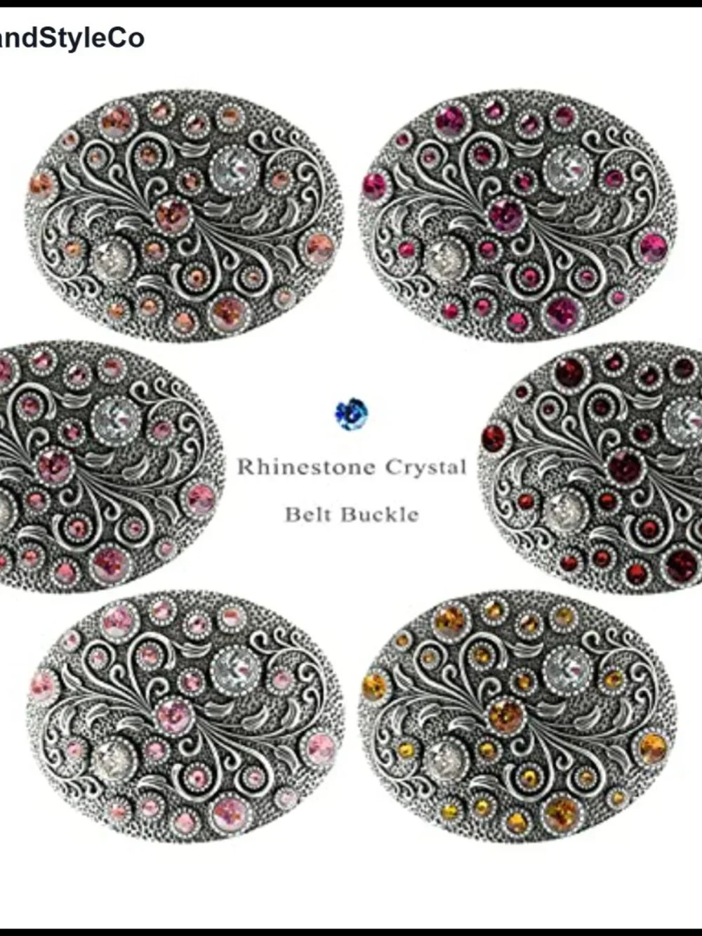 Crystal Rhinestone Floral Engraved Oval Belt Buckle Antique Brass Western